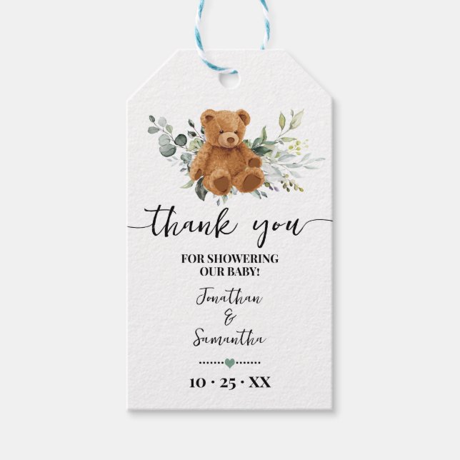 Para Presente Etiqueta de Chá de fraldas do Urso Verde (Frente)