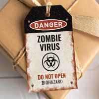 Etiqueta de favor com vírus zumbi com placa de per