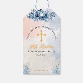 Para Presente Etiqueta de Favor de Batismo de Menino Floral Aqua