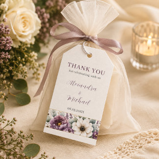 Para Presente Etiqueta de Favor de Casamento Floral Mauve & Sage