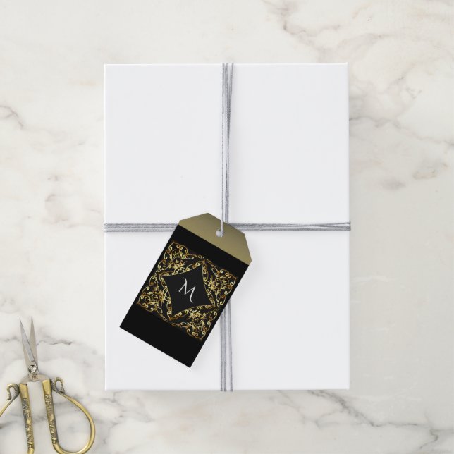 Para Presente Etiqueta de Monograma Elegante (Com cordão)