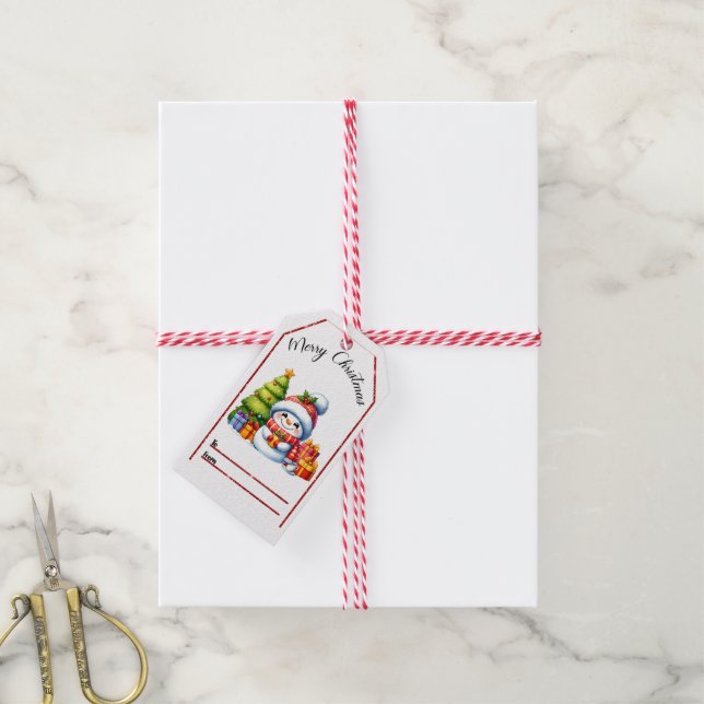 Para Presente Etiqueta de Natal alegre com boneco de neve e pres (Com cordão)