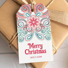 Para Presente Etiqueta de Natal com Flores Vermelhas e Verdes