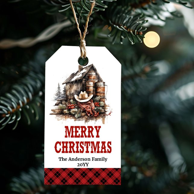 Para Presente Etiqueta de Natal ocidental personalizada com nome (Personalized Western Christmas tag custom name)