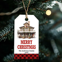 Etiqueta de Natal personalizada com rancho e banda