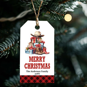 Para Presente Etiqueta de Natal Western rústica editável com nom