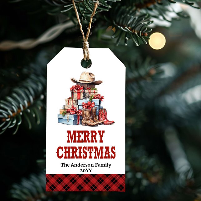 Para Presente Etiqueta de Natal Western rústica editável com nom (Rustic Western Christmas tag editable with name)