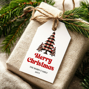 Para Presente Etiqueta de Natal Xadrez Vermelho e Preto Festiva