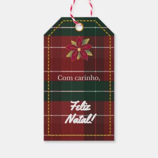 Para Presente Etiqueta de Natal Xadrez Vermelho e Verde Poinsett