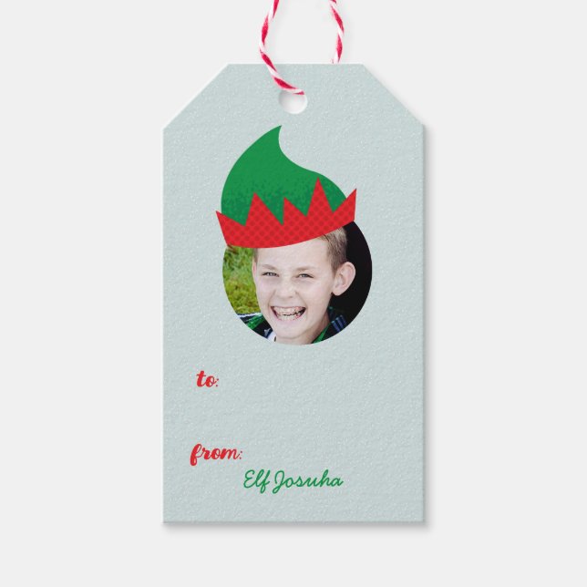 Para Presente Etiqueta de presentes de fotos de Natal Elf Hat (Frente)