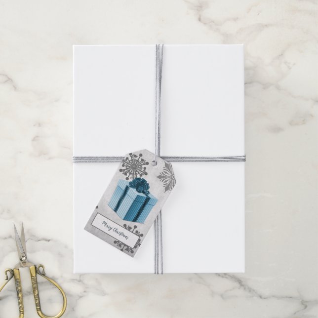 Para Presente Etiqueta de presentes de Natal azul (Com cordão)