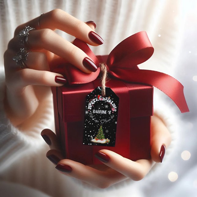 Para Presente Etiqueta de presentes de Natal Elegante Preto Merr (Criador carregado)