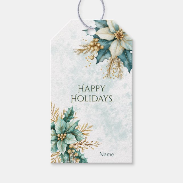 Para Presente Etiqueta de presentes de Natal Floral com Teal de  (Frente)