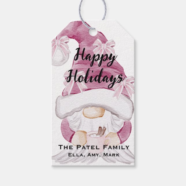 Para Presente Etiqueta de presentes de Natal Gnomo rosa (Frente)