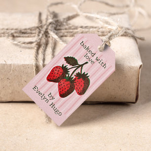 Para Presente Etiqueta de Produto com Listras de Morangos Rosa T