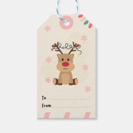 Para Presente Etiqueta de Regalo con Reno Tierno y Luces Navideñ