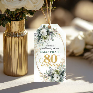 Para Presente Etiqueta Dourada de 80º Aniversário em Aquarela co