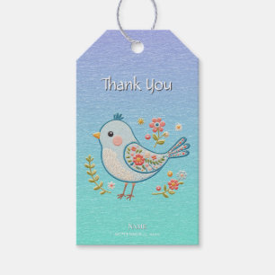 Para Presente Etiqueta Floral de Pequeno Pássaro Azul