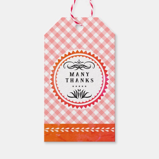 Para Presente Etiqueta Gingham Gift Laranja (Frente)