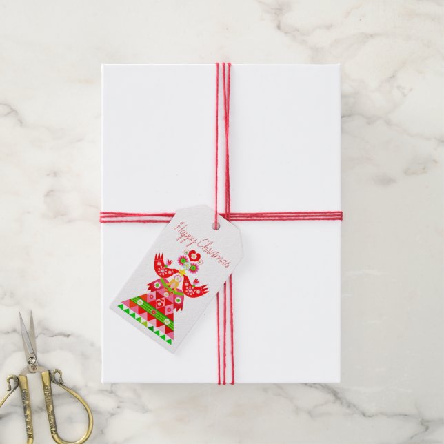 Para Presente Etiqueta Mod Scandi Holiday Bird (Com cordão)