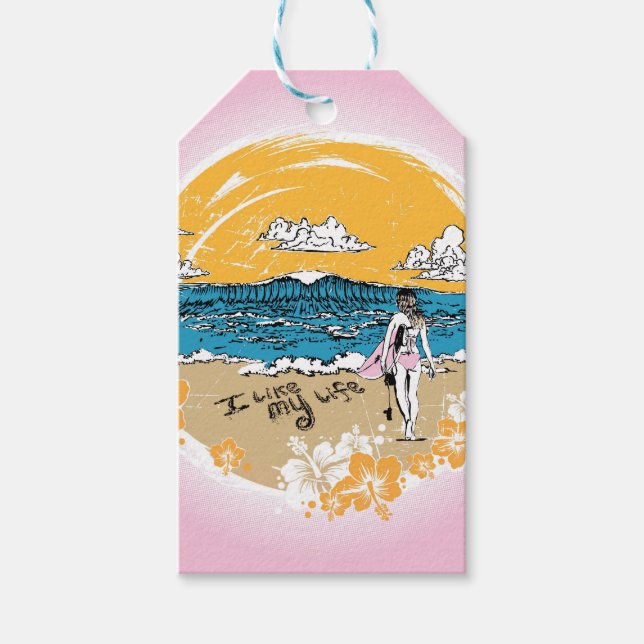 Para Presente "Eu gosto da minha vida" etiqueta de surf (Frente)