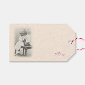 Para Presente Exquisita etiqueta vintage de menina e gato FromMy