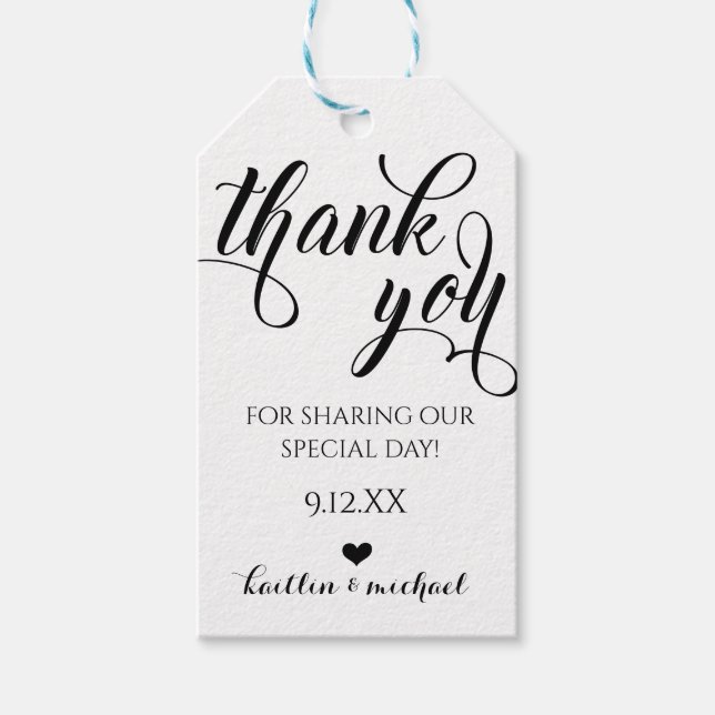 Para Presente Favor de Casamento Obrigado Etiqueta - Caligrafia (Frente)