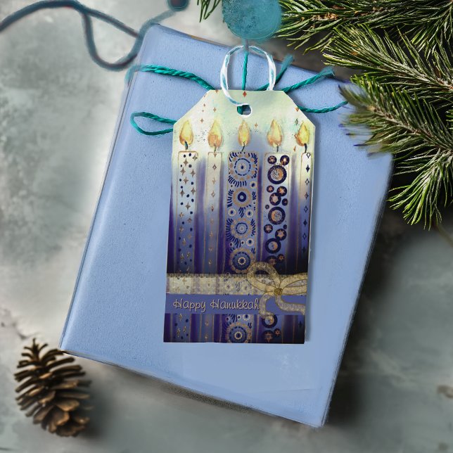 Para Presente Feliz Hanukkah - Velas Ornamentais - Etiqueta de P (Happy Hanukkah Ornamental Candles Gift Tag)