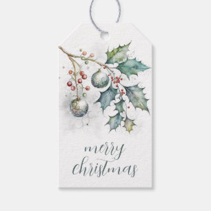 Para Presente Feliz Natal Holly e enfeites de árvore Etiqueta de