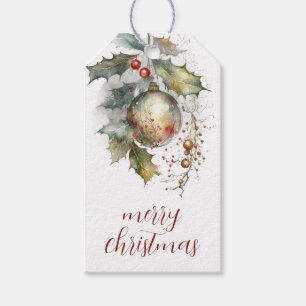 Para Presente Feliz Natal Holly E Tree Ornaments - Etiqueta De P