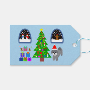 Para Presente Feriados Felizes Cinza Poodle Natal #4-2 Etiqueta