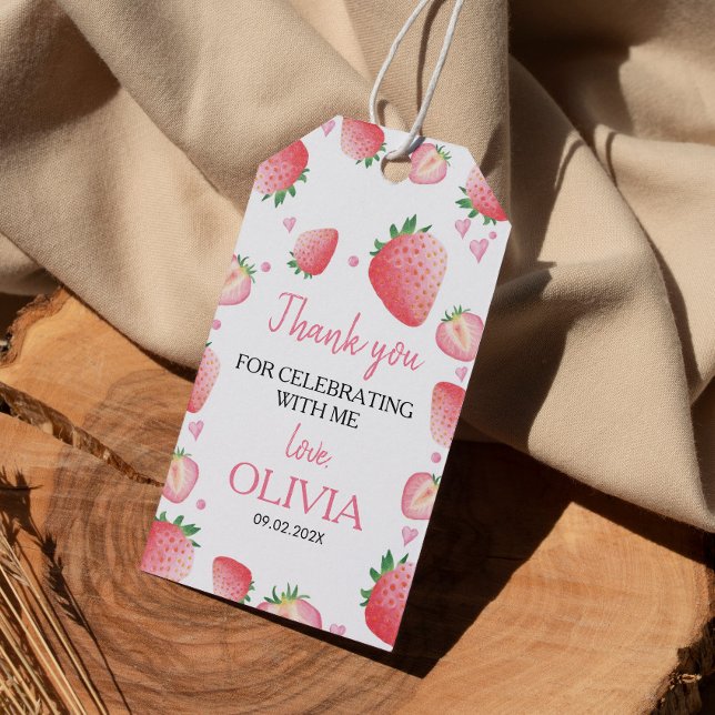 Para Presente Festa de aniversário de morango Obrigado Etiqueta (Criador carregado)
