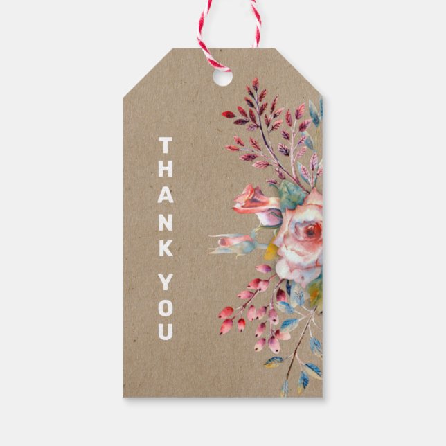 Para Presente Flores rudimentares de aquarela kraft Etiqueta de  (Verso)