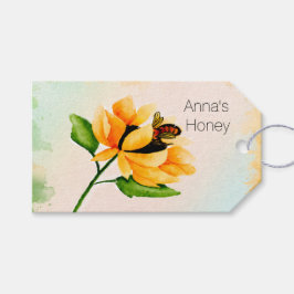 Para Presente Girassol Amarelo de Aquarela com Etiqueta de Prese