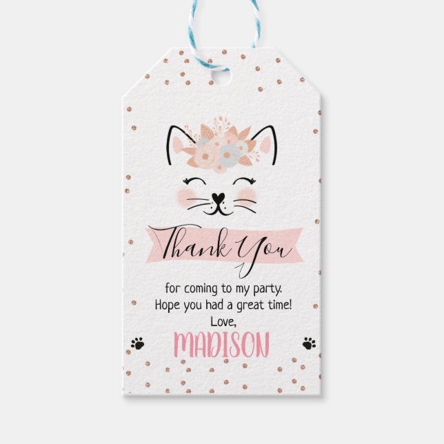 Para Presente Kitten Faux Rosa Dourada Favor Obrigado Etiqueta (Frente)