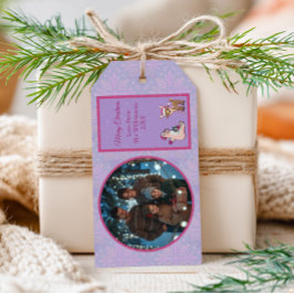 Para Presente Linda Etiqueta de Natal com Veado Lilás e Urso Pol