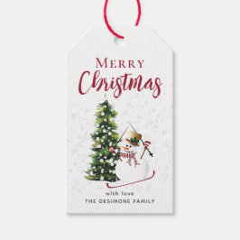 Para Presente Merry Christmas Watercolor Snowman - Etiqueta de p