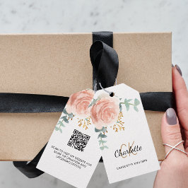Para Presente monograma floral de ouro rosa com etiqueta de códi