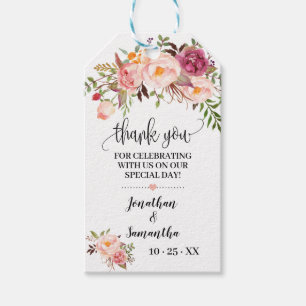 Para Presente Obrigado, etiqueta cor-de-rosa de casamento floral