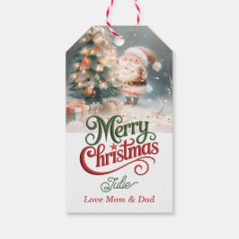 Para Presente Papai Noel decorando a árvore de Natal etiqueta de