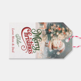 Para Presente Papai Noel decorando a árvore de Natal etiqueta de