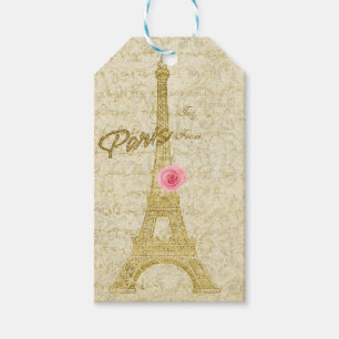 Para Presente Paris Torre Eiffel Dourado & Rosa Etiqueta de Pres