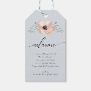 Para Presente Peach Flowers Dusty Blue Wedding Bote com Etiqueta
