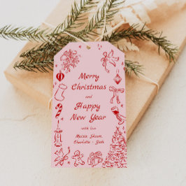 Para Presente Pink Red Doodt - Etiqueta de Natal Quirky Holiday