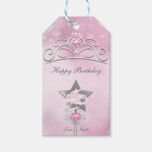 Para Presente Varinha de Princesa & Coroa Prata Rosa Etiqueta de