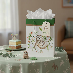 Para Presentes Média Mamãe e filhotes de preguiça sacola de presente mé
