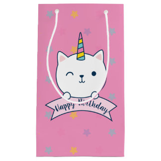 Para Presentes Pequena Caticorn | Sacola de Presente | Rosa