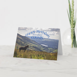 Para primo, um cartão de aniversário de cavalo e
