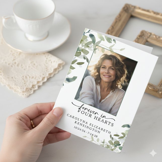 Para sempre no nosso coração Cartão de Oração Fune (Forever in Our Hearts Funeral Prayer Card)