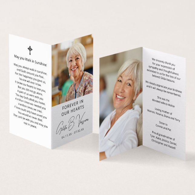 Para Sempre No Nosso Coração Fotos Funerais Cartão (Interior e exterior)